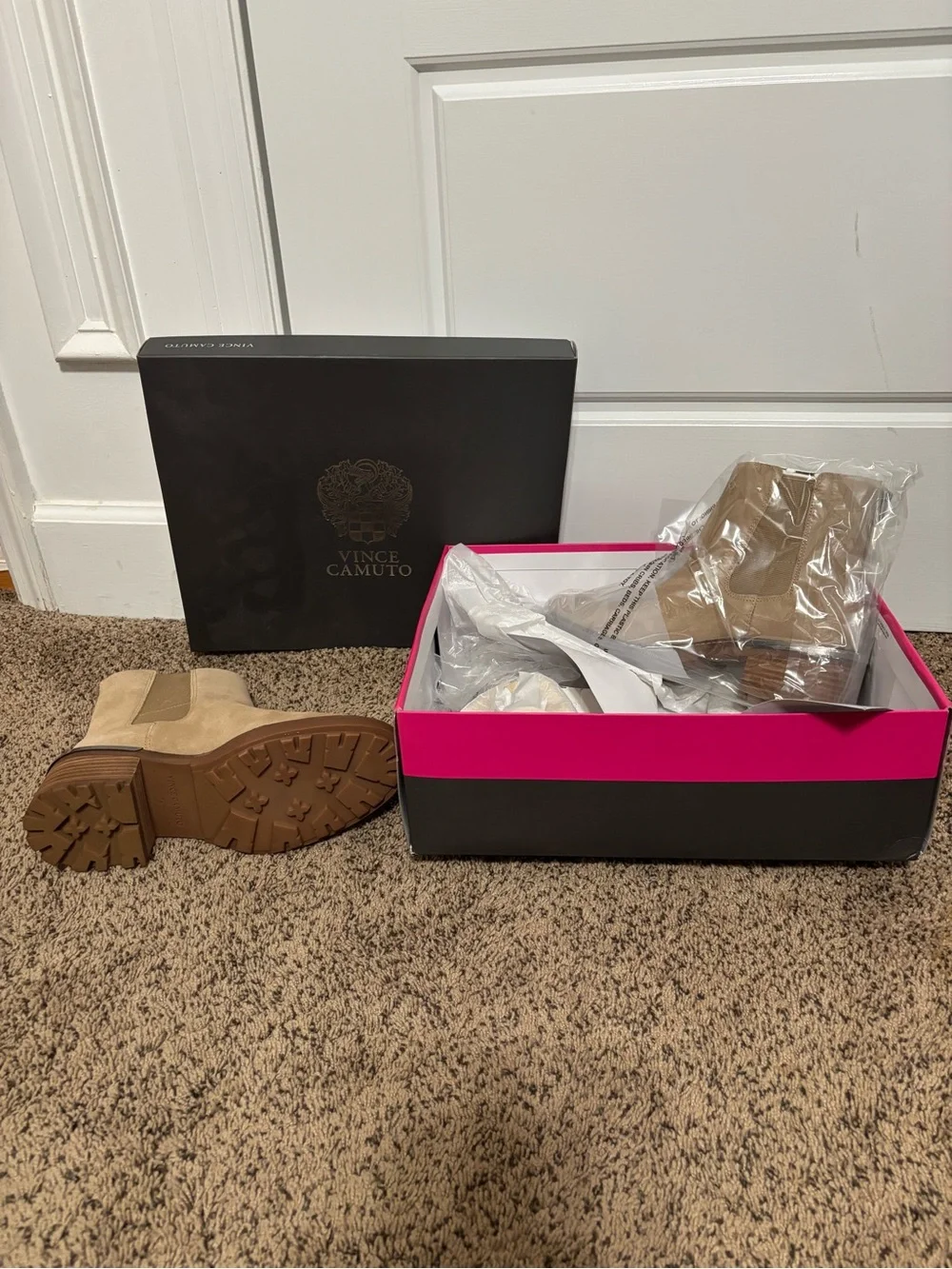 Vince Camuto Tan Suede Chelsea Ankle Boots